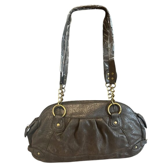 Bertini Brown Leather East West Bag Purse‎ NWT Gold Chain Italy Slouchy Designer - Picture 2 of 8
